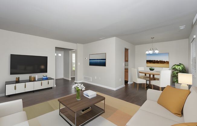 a living room with a couch and a coffee table