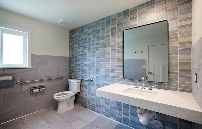 Newly renovated fitness center bathroom