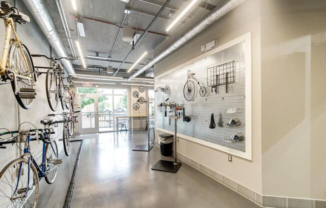 Bicycle Shop Including Tools, Air Pump and Racks