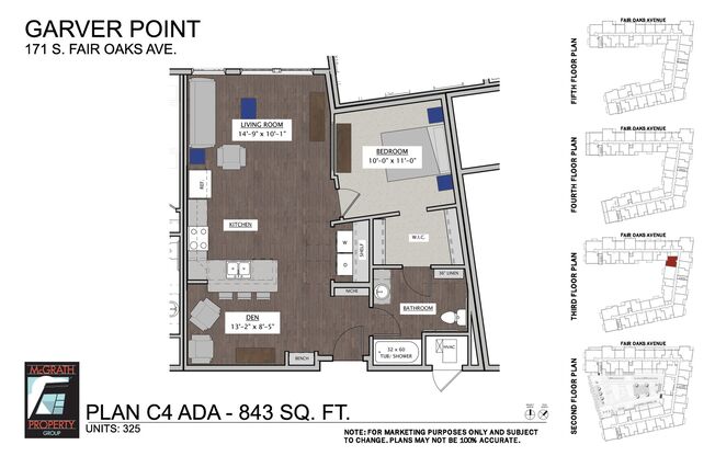 1 bed, 1 bath, 843 sqft, $1,795, Unit 325