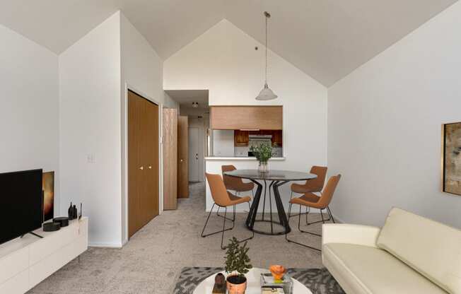 Peony Layout Living Room with Dining Room View at The Harbours Apartments, near Macomb