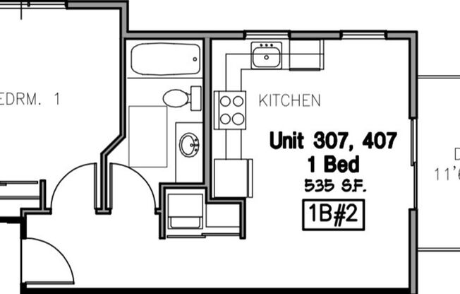 1 bed, 1 bath, 535 sqft, $1,650, Unit 307