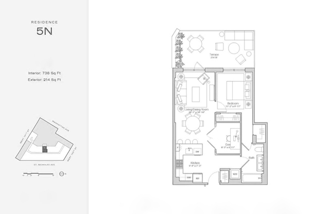 1 bed, 1 bath, 738 sqft, $6,000, Unit 5N