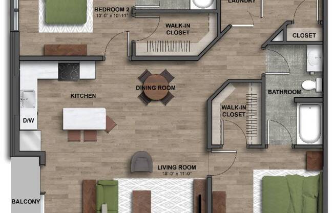 2 beds, 2 baths, 1,102 sqft, $1,735