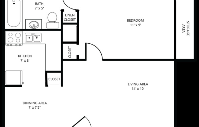 1 bed, 1 bath, 421 sqft, $1,305, Unit 206