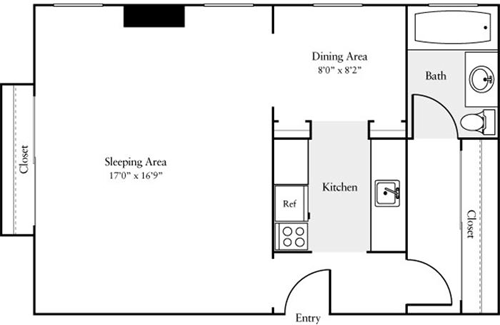 Studio, 1 bath, 500 sqft, $2,697, Unit 208