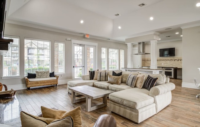 a living room with a couch and a table