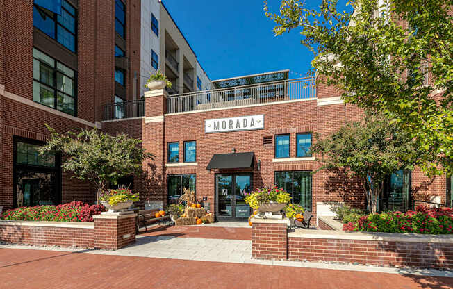 The front of a building with a sign that says Morada.