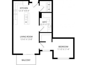 1 bed, 1 bath, 675 sqft, $1,230