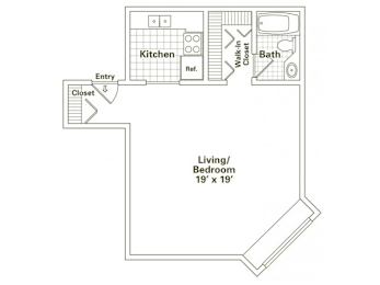 Studio, 1 bath, 605 sqft, $1,634