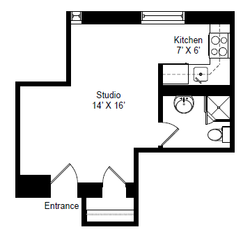 Studio, 1 bath, 300 sqft, $1,525, Unit 620-210