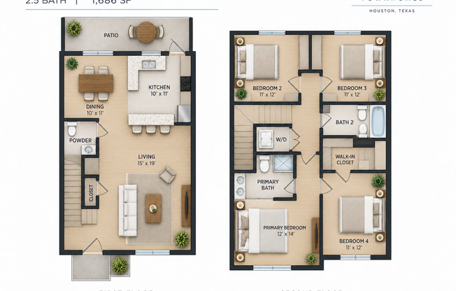 3 beds, 2.5 baths, 1,686 sqft, $1,574, Unit 1404