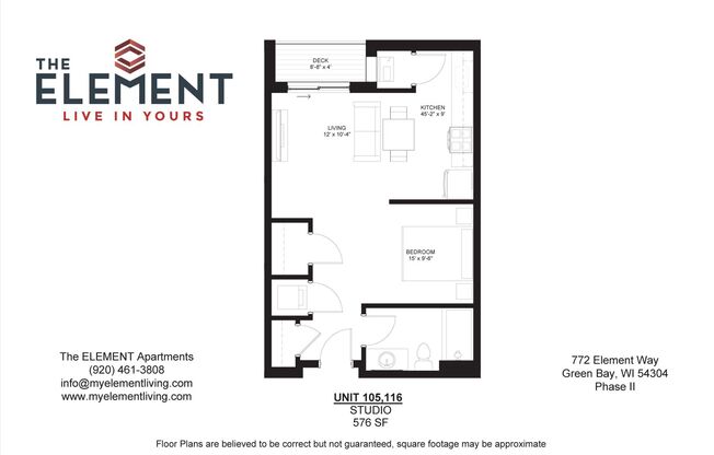 Studio, 1 bath, 581 sqft, $1,300, Unit 105