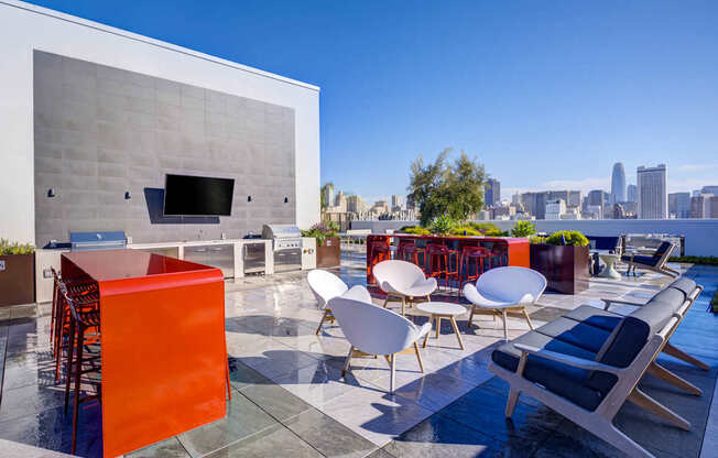 Roof top entertaining area at Vance in San Francisco, CA.
