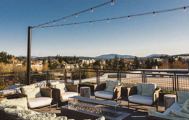 Panoramic views of Redmond, the Cascades, and Mount Rainier from amenity spaces