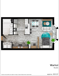 Studio, 1 bath, 608 sqft, $1,163