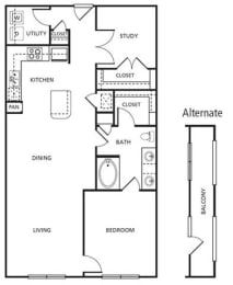 1 bed, 1 bath, 1,043 sqft, $1,628