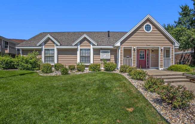 Leasing Office with expert landscaping at Hampton Lakes Apartments, Walker, Michigan