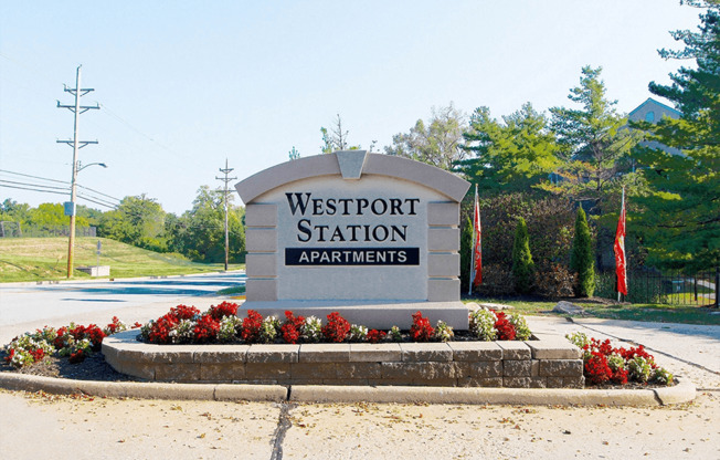 welcome sign for Westport Station Apartments