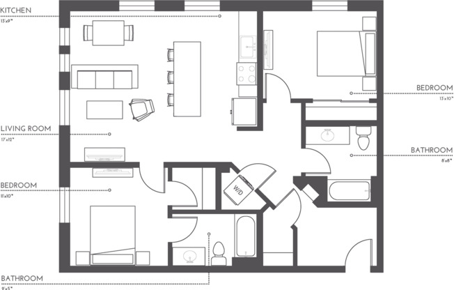 2 beds, 2 baths, 1,080 sqft, $2,490, Unit 727