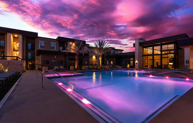 pool area at night of escape at arrowhead's apartments in glendale az