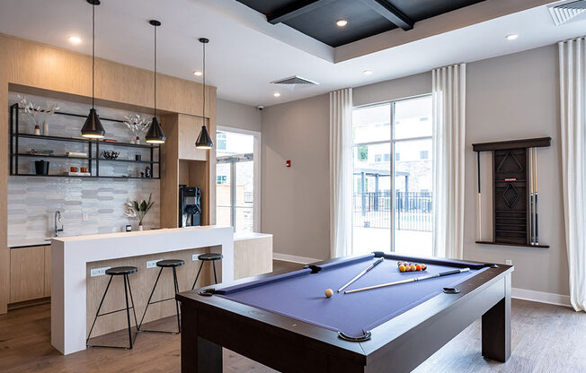Billiards Table and Bar Area In Clubhouse at The Grove at Piscataway, Piscataway, NJ