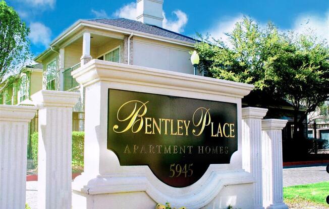 Front entrance of Bentley Place at Willow Bend Apartments in West Plano, TX, For Rent. Now leasing 1, 2, and 3 bedroom apartments.