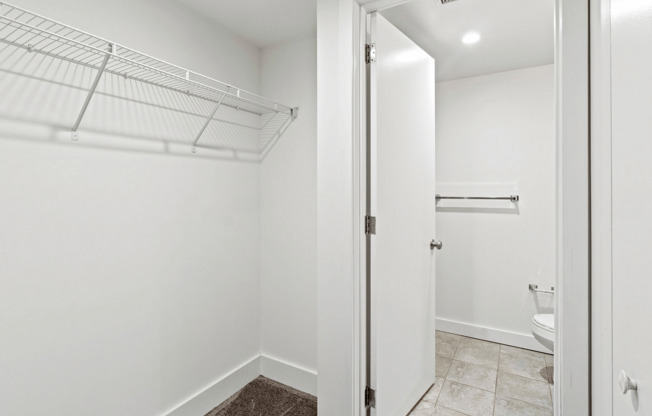 Explore this bright and functional closet space with easy access to the bathroom.