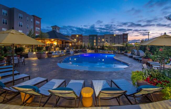 a swimming pool at night