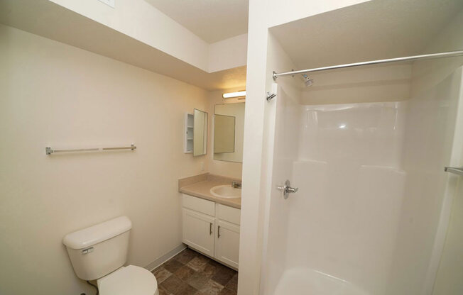 Bathroom with a shower inside a bedroom