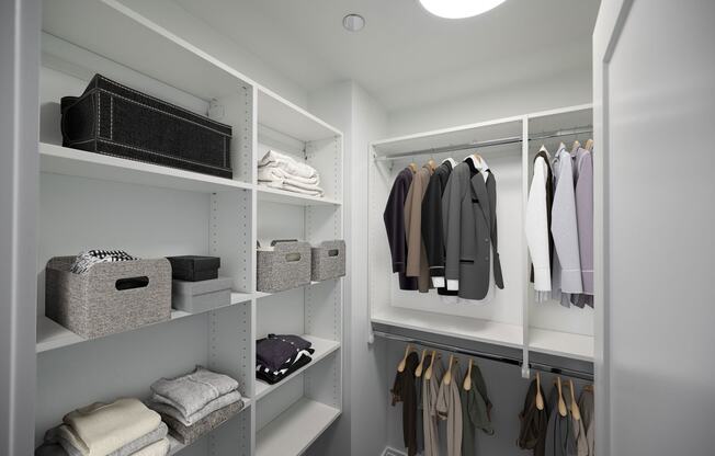 a walk in closet with a lot of shelves and clothes  at The Belden Stratford, Chicago, 60614