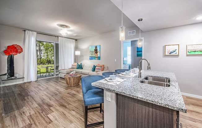 Coralina Apartments | Cape Coral, FL | Sleek Modern Kitchen with Granite Countertops