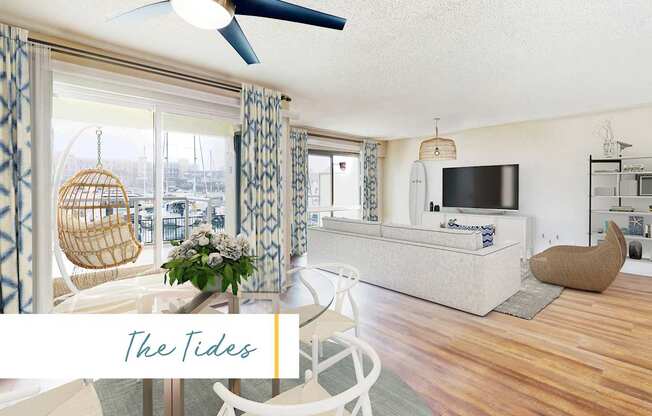 A living room with a white couch and a television on a grey sofa at Marina Harbor, California, 90292