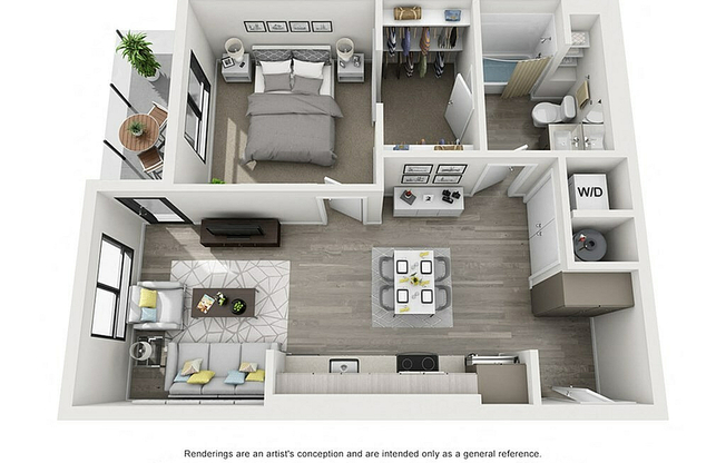 The Aviary Apartments 1x1 C 3D Floor Plan