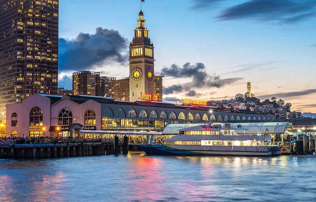 the ferry terminal at night