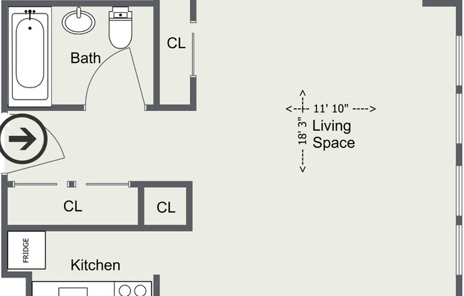 Studio, 1 bath, $3,100, Unit 3G