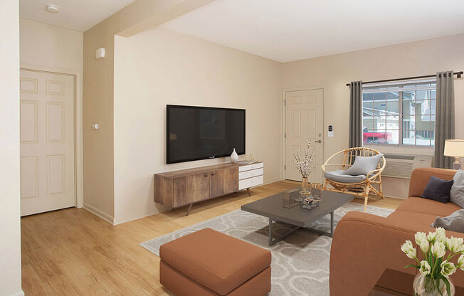 Living Room With TV at King West One, Montana, 59106