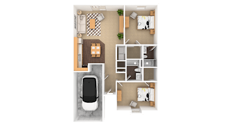 2 beds, 2 baths, 1,077 sqft, $1,495