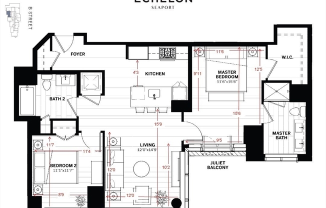 2 beds, 2 baths, 1,024 sqft, $9,000, Unit 1105