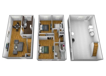 3 bedroom 1 bathroom floor plan style 1 at Foxridge Townhomes in Essex, MD