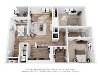 2 beds, 1 bath, 980 sqft, $1,229