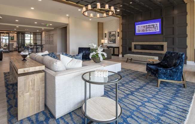 a living room with a couch and a table