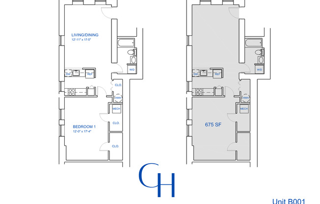 1 bed, 1 bath, 675 sqft, $1,819, Unit B-001