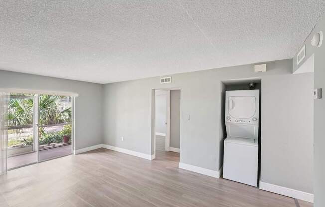 A room with a washing machine in it.