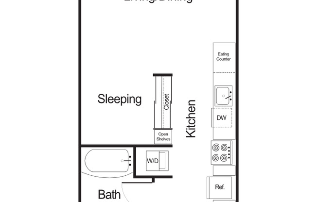 Studio, 1 bath, 479 sqft, $1,325