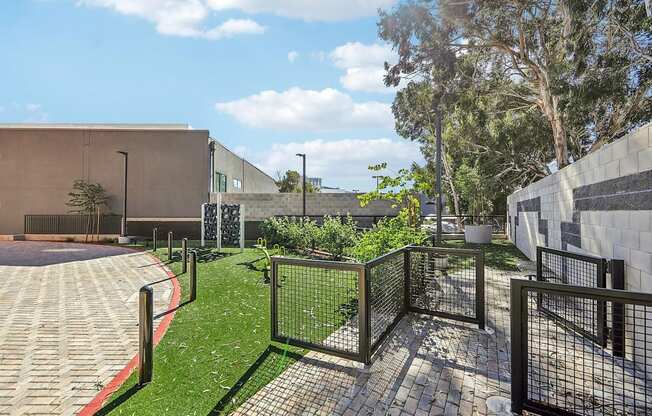 Small park in the corner at Bayview Apartments, Emeryville, California