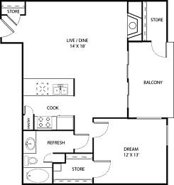 1 bed, 1 bath, 665 sqft, $829