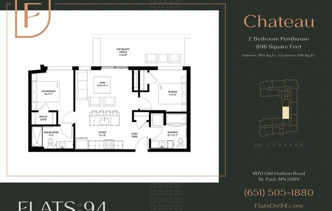 2 beds, 2 baths, 760 sqft, $2,045, Unit 722 - Chateau