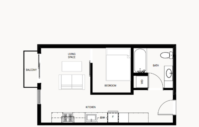 1 bed, 1 bath, 373 sqft, $1,975, Unit 605