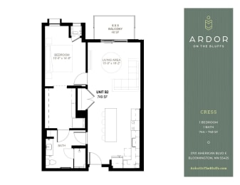 1 bed, 1 bath, 744 sqft, $1,820